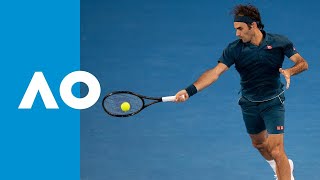 Federer finishes epic rally in style v Tsitsipas CPA Shot of the Day  Australian Open 2019 [upl. by Aralomo207]