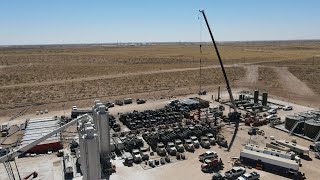 Aerial view of Oil amp Gas Well Site During Completions  Frac Operations  New Mexico USA [upl. by Delisle]