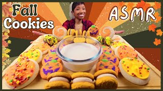 ASMR  MUKBANG EATING FALL COOKIES AND MILK  SUGAR COOKIES  PUMPKIN COOKIES  CHOCOLATE COOKIES [upl. by Ttezil]