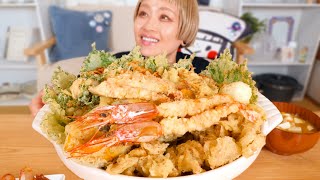 【大食い】超デカ盛り天丼定食作ったらジェンガみたいになった。【モッパン】【MUKBANG】 [upl. by Ahsaten]