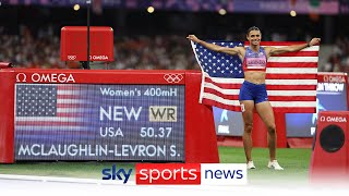 Sydney McLaughlinLevrone wins gold in the womens 400m hurdles with a world record time of 5037 [upl. by Rezeile95]