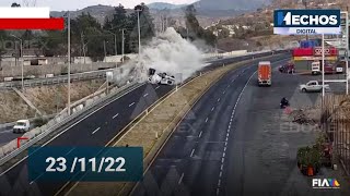 Hechos Digital 23 de noviembre Cámara graba impactante choque de tráiler en el Edomex [upl. by Dionis]