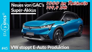 STAT ESTICS 45  Neues zum SuperAkku aus China und VW stoppt EAuto Produktion [upl. by Ahsenrad616]