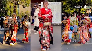 4k hdr japan walk January 9 2023 comingofage ceremony Beautiful Japanese girls wearing kimonos [upl. by Cerallua]