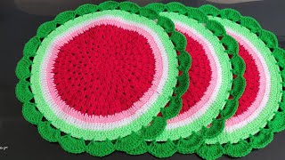 Crochet Table Place Mat  New Crochet Table Mat  Table Watermelon Sausplate  Tutorial BabeesWorld [upl. by Tihw101]