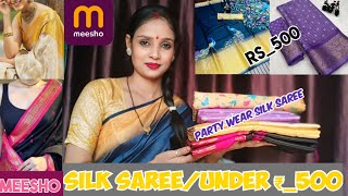 vlog88 Meesho Soft Silk Saree Under ₹500Meesho Party Wear Silk Saree Haulmeesho silk saree [upl. by Edvard]