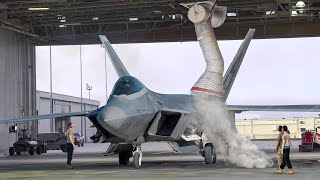 Vacuum Cleaning F22 Massive Engines During Smoky Startup [upl. by Lanevuj38]