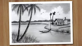 How to draw village scenery with pencil step by step Pencil drawing for beginners [upl. by Annuahs552]