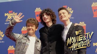 Noah Schnapp  MTV Movie Awards Red Carpet With Finn amp Gaten [upl. by Halilahk941]