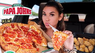 Trying NEW Papa Johns Garlic Stuffed Crust Pizza amp Garlic Parm Wings Review [upl. by Barde271]