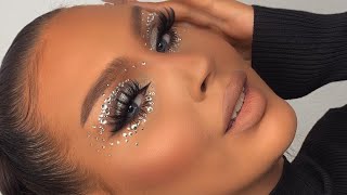 Icy Silver Rhinestone Makeup Tutorial  NYE Party Look [upl. by Tnemelc273]