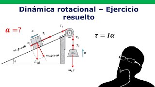 Ejercicio resuelto dinamica rotacional  calcular la aceleracion de los bloques [upl. by Darin]