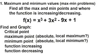 Calculus  Application of Differentiation 4 of 60 MaxMin Values Ex 3 fxx33x29x1 [upl. by Nalyad618]