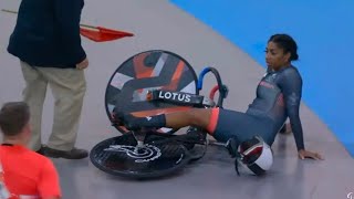 Kadeena Cox fall in Womens 500m time trial C45 Para cycling Track final at Paralympics Paris 2024 [upl. by Tj]