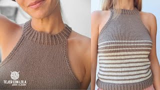 Top o Jersey Tejido a Dos Agujas con INCREÍBLE ESCOTE MUY FAVORECEDOR😍Descubre el Cuello Halter🧶 [upl. by Nosduh692]