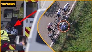 Julian Alaphilippe crash  Alaphilippe taken into ambulance with dislocated shoulder [upl. by Sibell153]