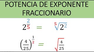 Potencia de Exponente Fraccionario  Ejemplos [upl. by Saxela]