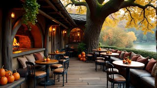 Crackling Fireplace amp Smooth Jazz Instrumental 🍂 Warm Jazz Music at Cozy Fall Coffee Shop Ambience [upl. by Barabas]