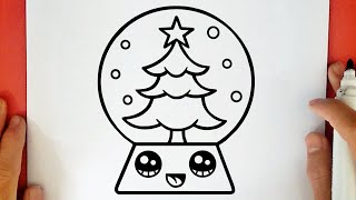 HOW TO DRAW A CUTE CHRISTMAS SNOW GLOBE [upl. by Sikram]