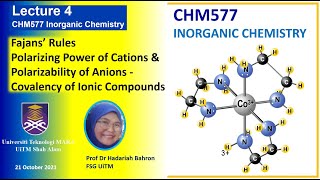 Lecture 4 CHM577 Fajans Rules Polarization of Ions [upl. by Ixel]