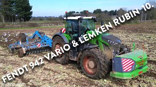 4Kᵁᴴᴰ March 2024 Fendt 942 Vario pulling a Lemken Rubin 10 compact disc harrow in Suffolk [upl. by Kinsman]