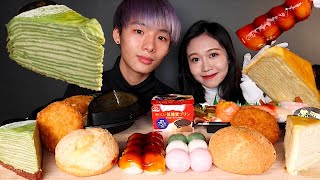 ASMR DONKI DONKI DANGO CREAM PUFF SUSHI CREPE CAKE DESSERT Eating Sound  MAR ASMR [upl. by Noicpecnoc]