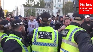 CounterProtesters Opposing ProPalestinian Marchers Clash With Police In London  Armistice Day [upl. by Prober]