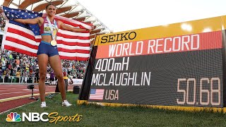 Sydney McLaughlin OBLITERATES her own WORLD RECORD for 400 hurdles World Title  NBC Sports [upl. by Ainnos612]