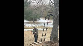 Youth hanging his tree stand outdoors treestand hunting deer deerseason whitetaildeer [upl. by Veriee]