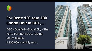 For Rent 130 sqm 3BR Condo Unit in BGC Taguig City at Grand Hamptons [upl. by Goodwin]