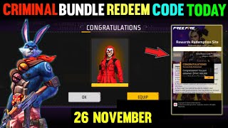 FREE FIRE REDEEM CODE TODAY 26 NOVEMBER REDEEM CODE FREE FIRE  FF REDEEM CODE TODAY 26 NOVEMBER [upl. by Onirefez]