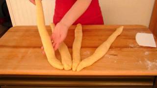 Dough shaping technique  how to braid a 4 strand challah bread [upl. by Nwahsear558]