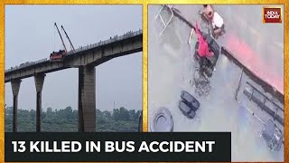 Indore Pune Bus Falls Into Narmada River  15 Rescued Search Ops Continue  Khalghat Accident [upl. by Desirea793]