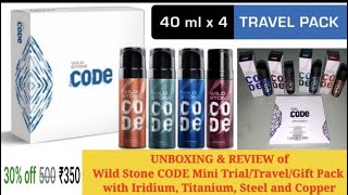 Review of Wild Stone Code mini GiftTrialCombo Pack of 4 Iridium Titanium Steel and Copper [upl. by Nortyad]