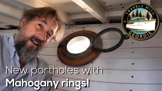 New portholes with Mahogany Rings  423  Travels With Geordie [upl. by Silbahc]