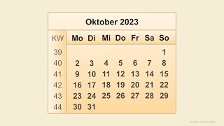 Kalender Oktober 2023 [upl. by Killion474]