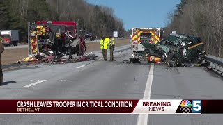 Vermont State Trooper in critical condition following crash with fire truck in Bethel [upl. by Erida910]