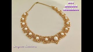 Pearly Seed Bead NecklaceDIY Beaded Necklace How to make beaded Necklace 💞 [upl. by Selig267]