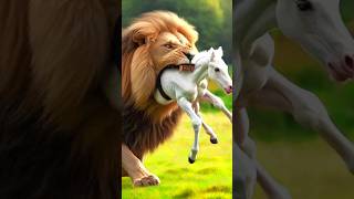 Lion attack on a baby horse 😱 lionhorse babyanimals weakanimalshelptheanimals rescueanimals [upl. by Nayrb]