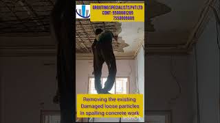 Removing the existing damaged loose particles in spalling concrete work groutingspecialistspvtltd [upl. by Frederica]