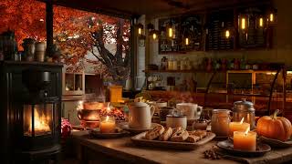 Cozy Autumn Kitchen Hygge Fall Ambience  Candlelit Calming Coffee Shop Vibes with Fireplace Jazz [upl. by Kcirtapnhoj]