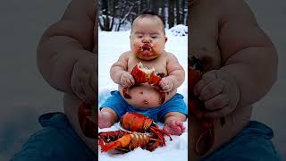 The big lobster made by my mother is so delicious Cute baby it smells so good [upl. by Darleen]