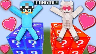 MY CRAZY FANGIRL PLAYS A LUCKY BLOCK TOWER RACE in Minecraft [upl. by Pen220]