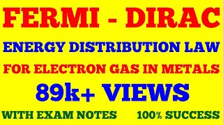 FERMI DIRAC ENERGY DISTRIBUTION LAW FOR ELECTRON GAS IN METALS  FERMI ENERGY  FERMI LEVEL  NOTES [upl. by Mikahs387]