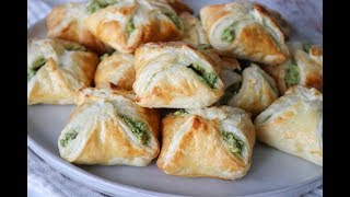 Heavenly Spinach Parsley And Feta Cheese Puff Pastry Pockets  By One Kitchen [upl. by Nehgem]