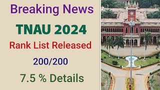 TNAU 2024  Rank List Released  Details [upl. by Yromem954]