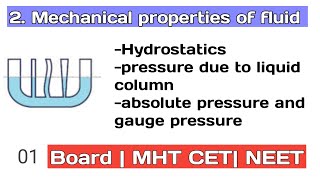 12 th science ch 2 Mechanical properties of fluid 01 Maharashtra boardmhtcet neet [upl. by Yemac]