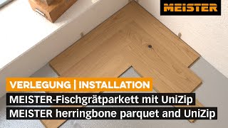 Fischgrät Parkett verlegen So einfach geht es mit MEISTERParkett und UniZip [upl. by Niram772]