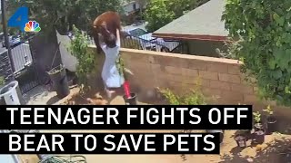 Teenager Fights Off Bear to Save Family Dogs in Viral Video  NBCLA [upl. by Hgielar]