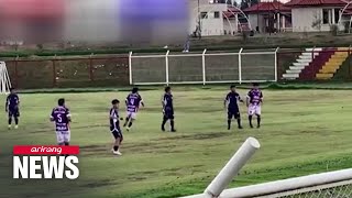 Lightning strike kills football player in match in Peru [upl. by Auqinehs]